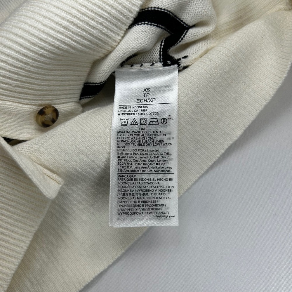 Gap Womens XS Crewneck Cardigan Sweater White Navy Blue Striped Cotton - Picture 7 of 10